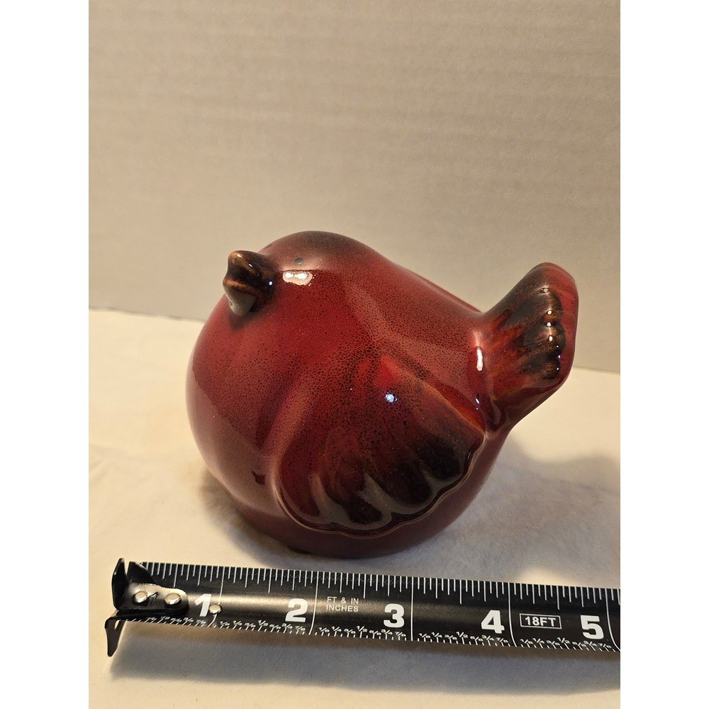 Red Ceramic Chubby Bird Figurine Glossy Round Songbird Home Decor 4.5 Inch - Picture 6 of 6